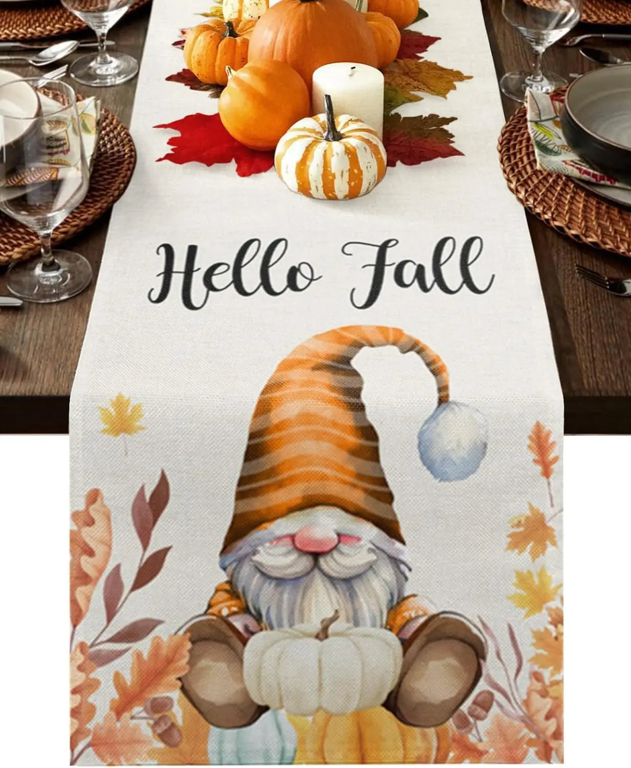 Chemin de Table Citrouille Automnal motif hello fall