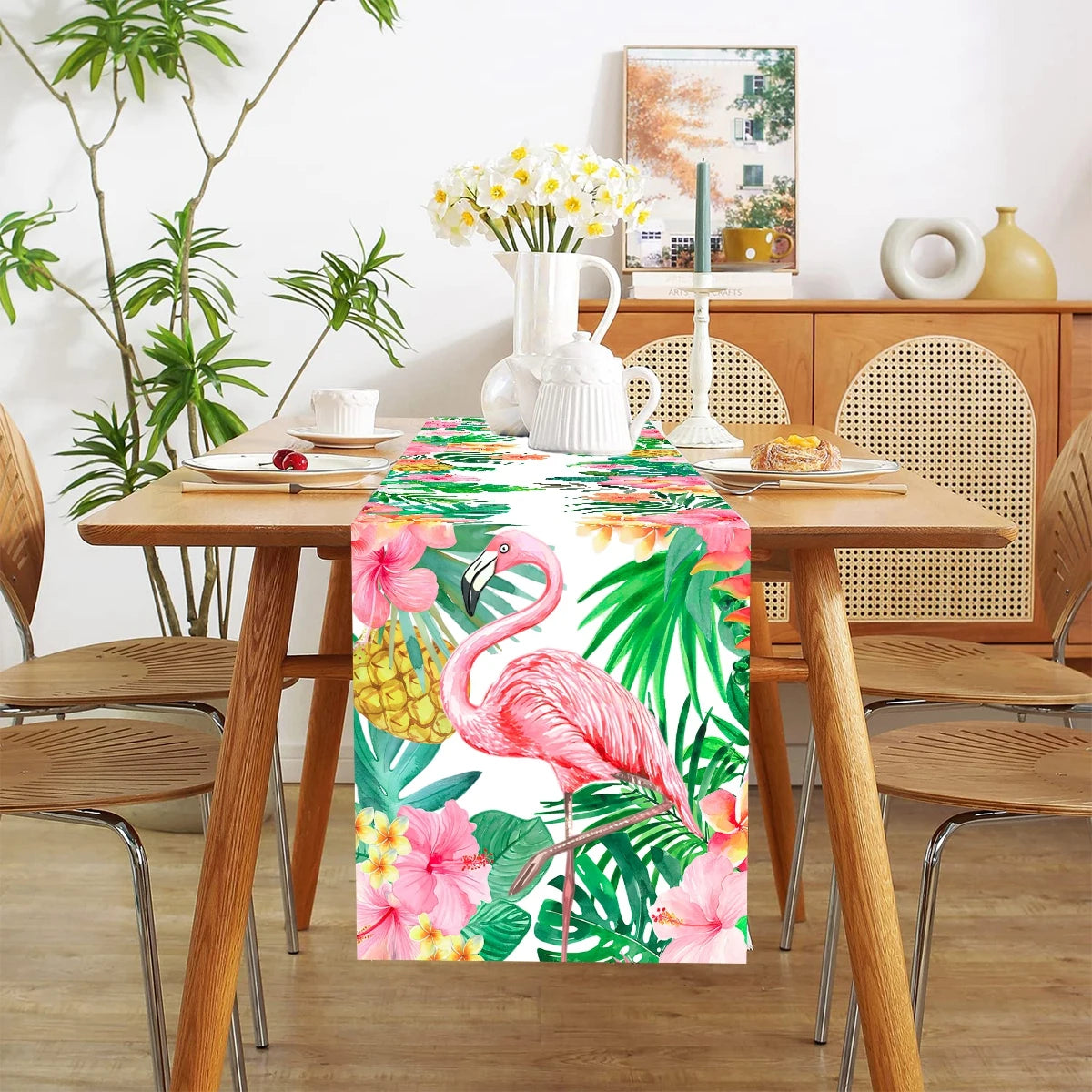 Chemin de Table Tropical Flamingo & Hibiscus 