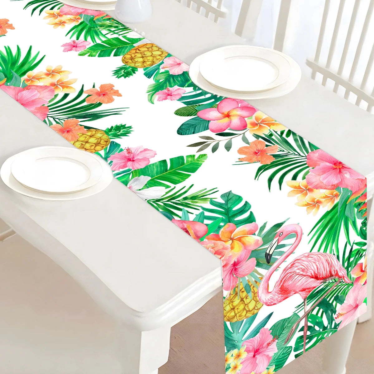 Chemin de Table Tropical Flamingo & Hibiscus 