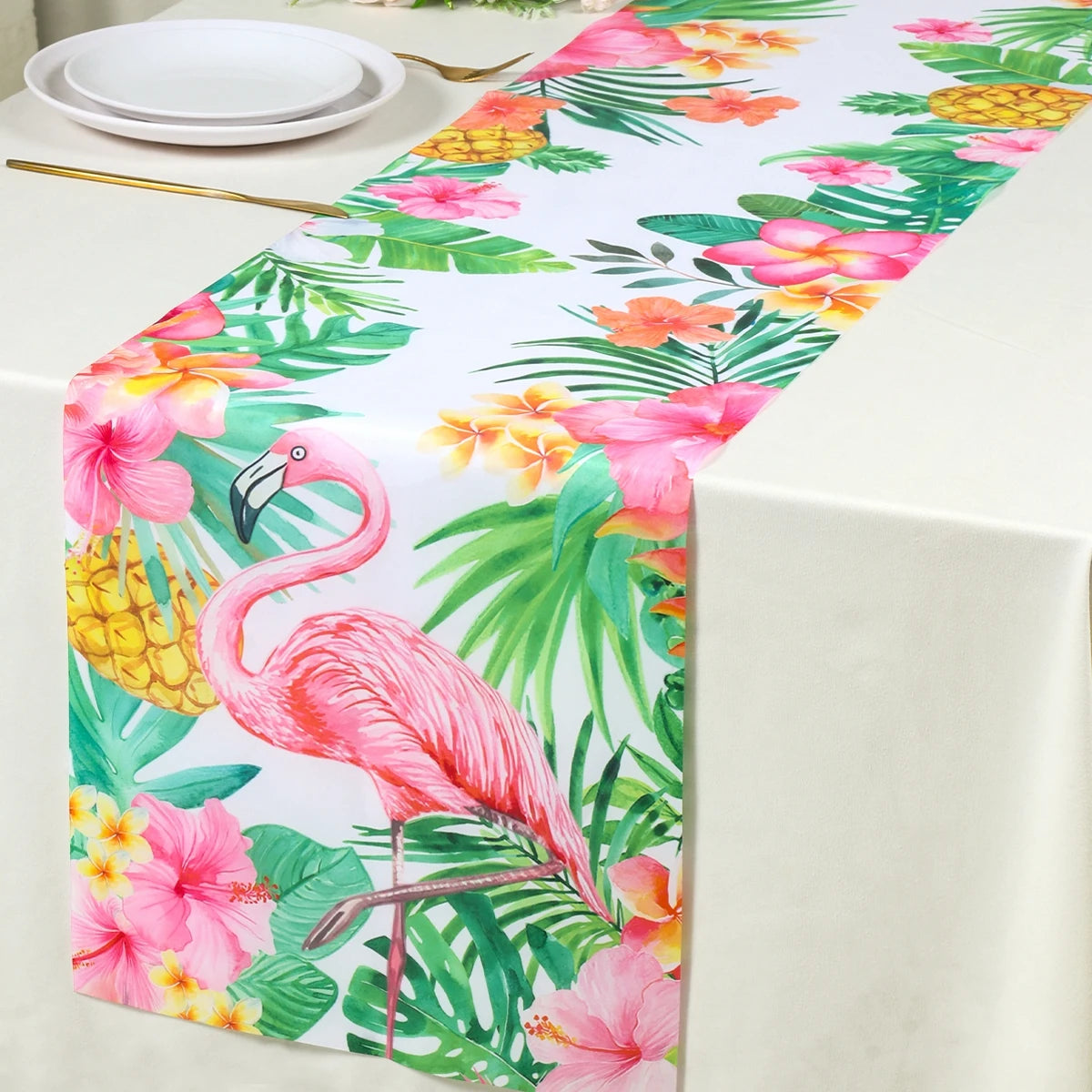 Chemin de Table Tropical Flamingo & Hibiscus 