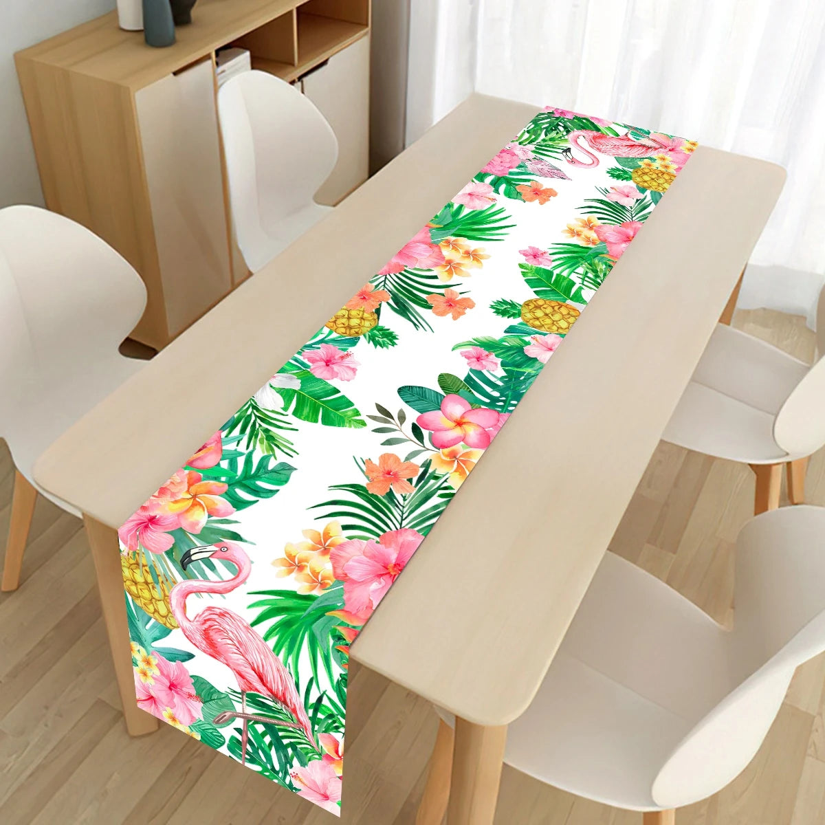 Chemin de Table Tropical Flamingo & Hibiscus 