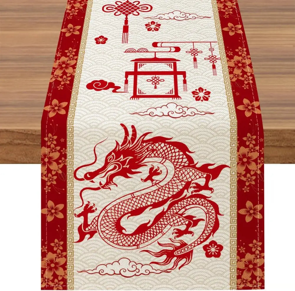 Chemin de table motifs de dragons chinois