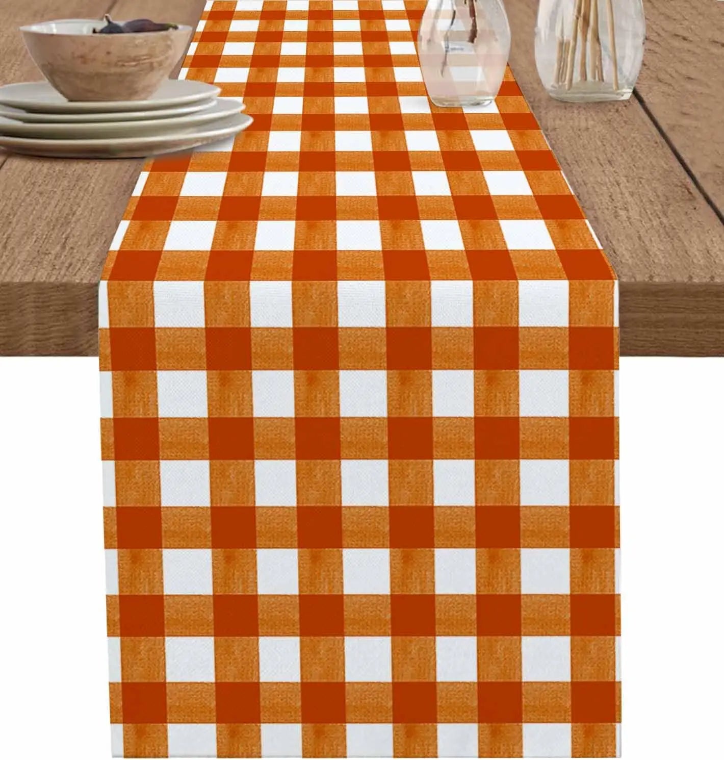 chemin de table carreaux orange