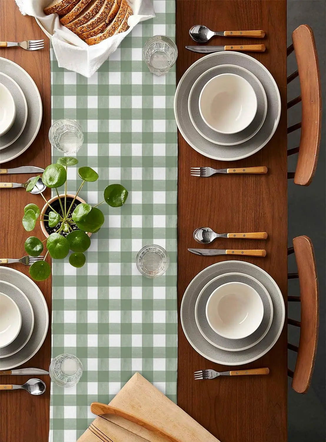 chemin de table carreaux vert table