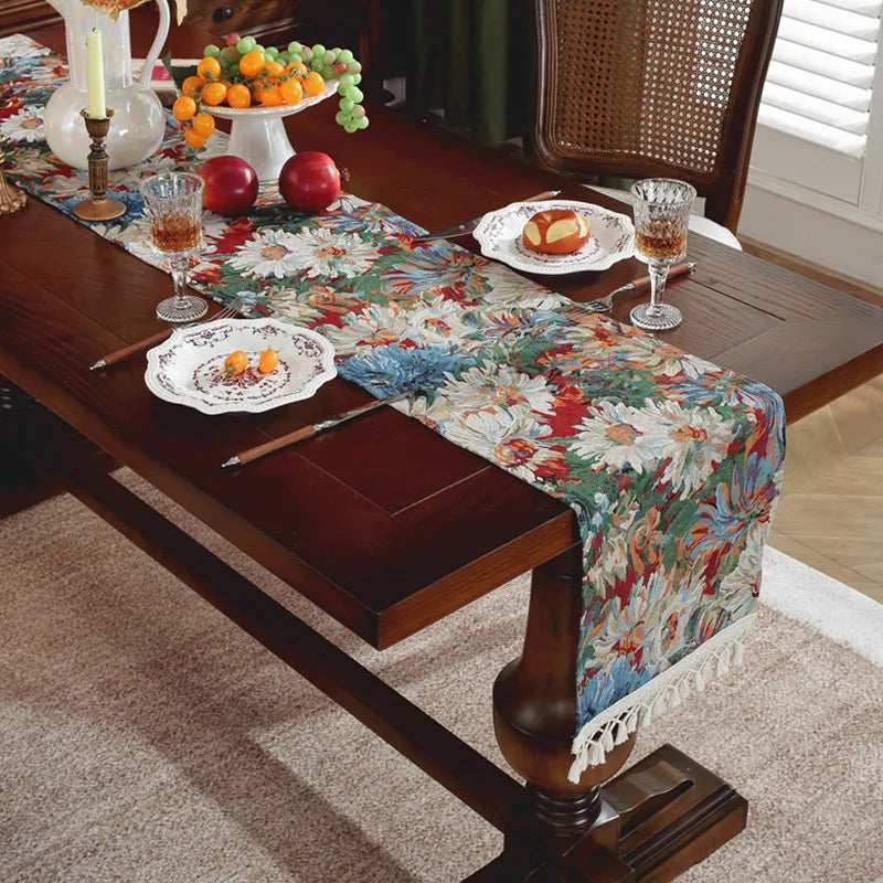 chemin de table fleurs jacquard