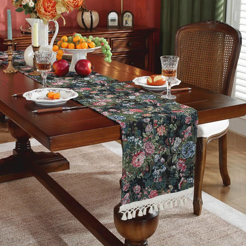 chemin de table fleurs jacquard