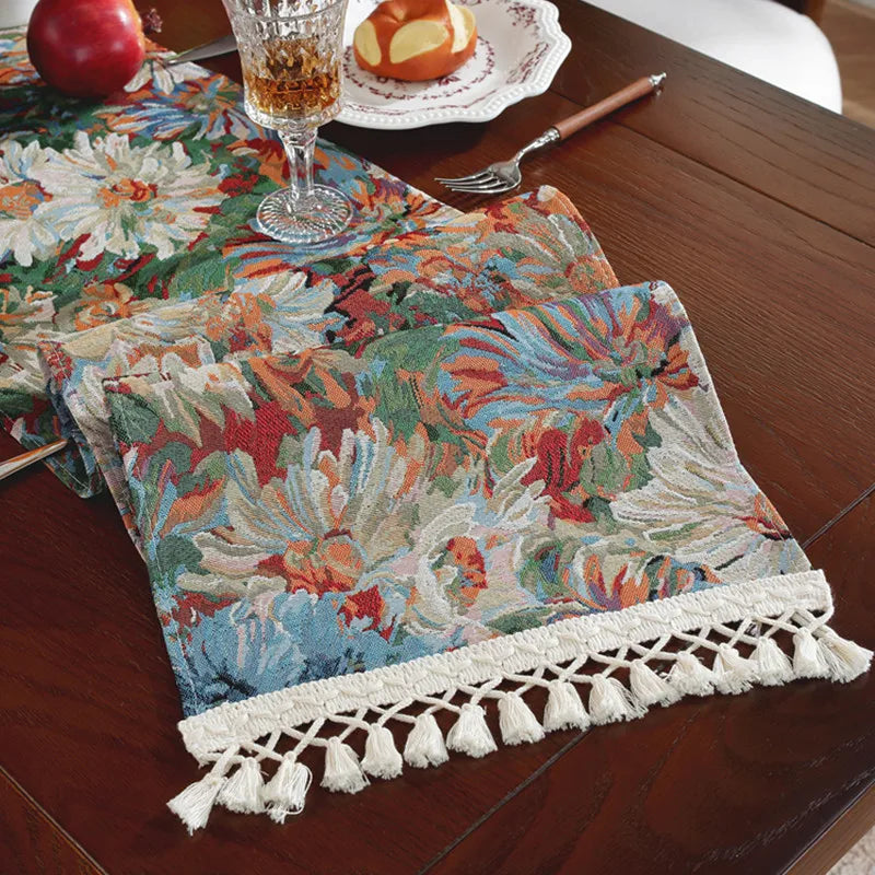 chemin de table fleurs jacquard7