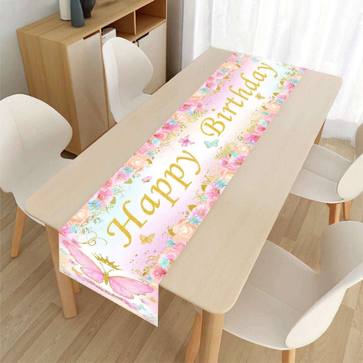 chemin de table pour anniversaire blanc rose