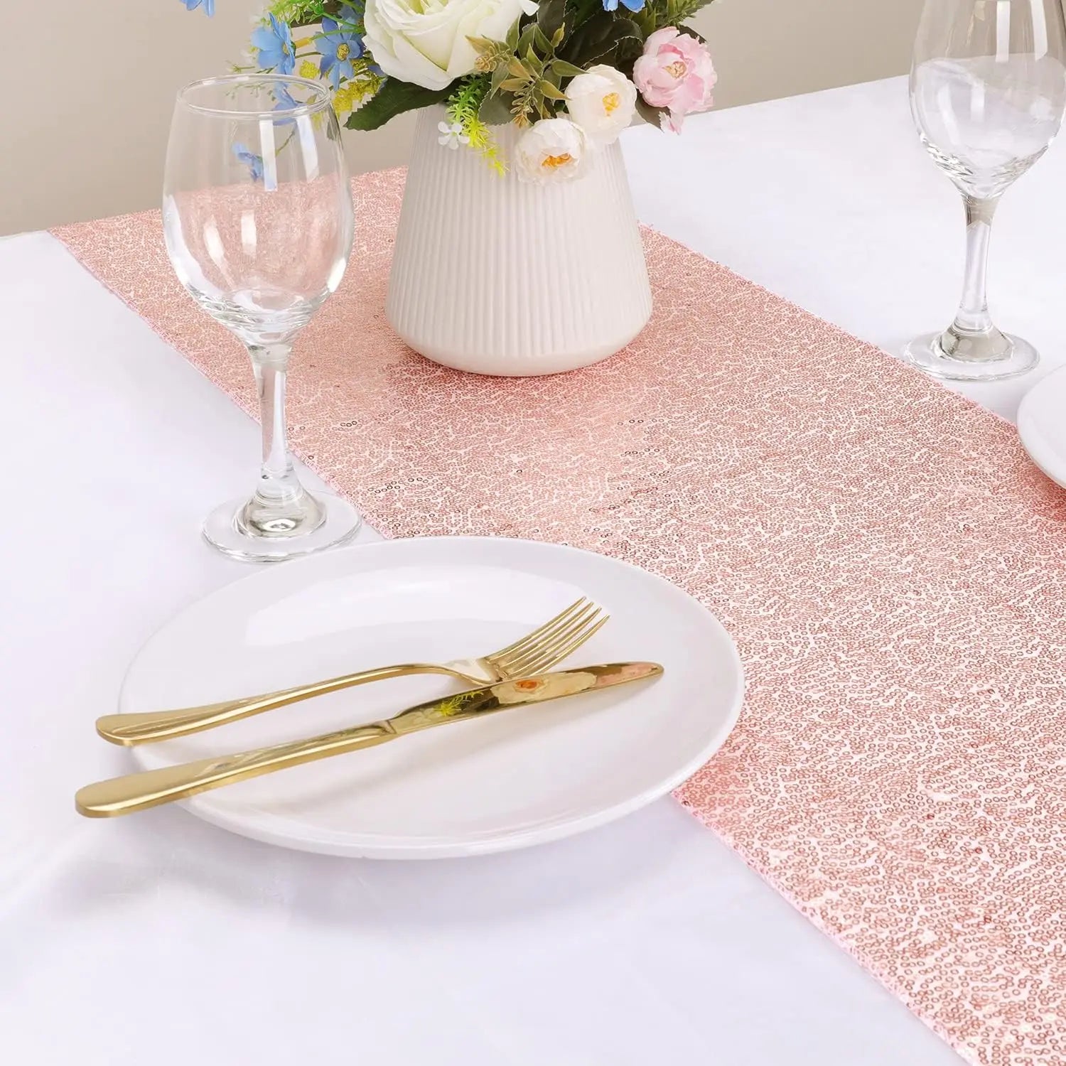 chemin de table rose paillette table vaiseille