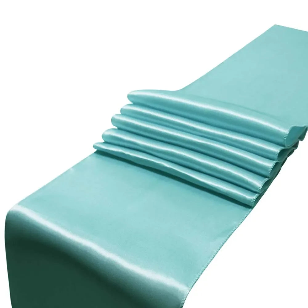 chemin de table satin turquoise