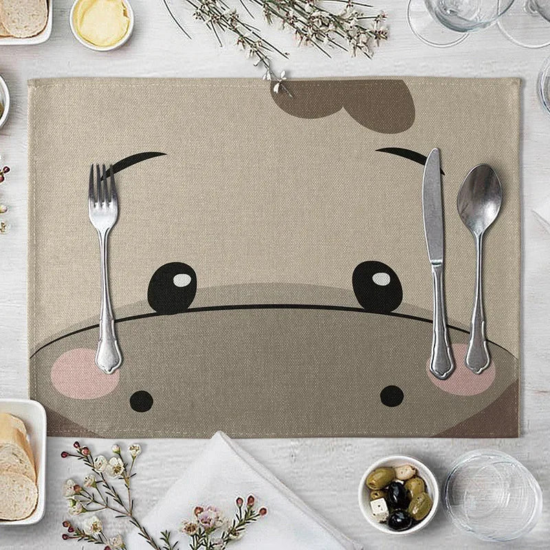 set de table animaux pour enfants hi^popotame