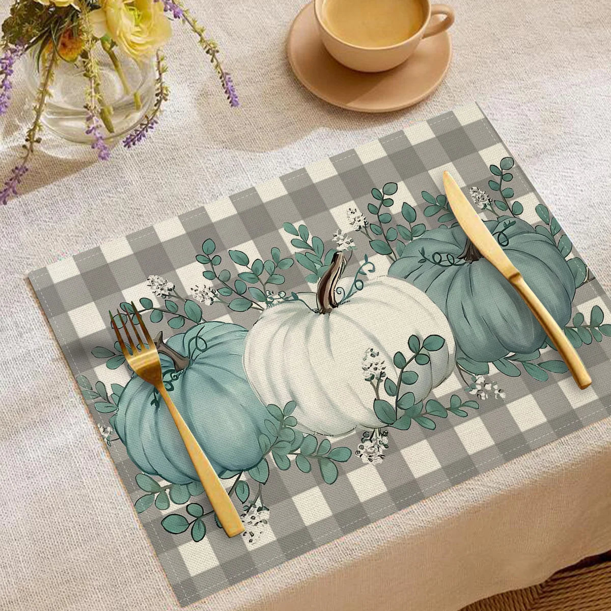 set de table citrouille halloween bleue