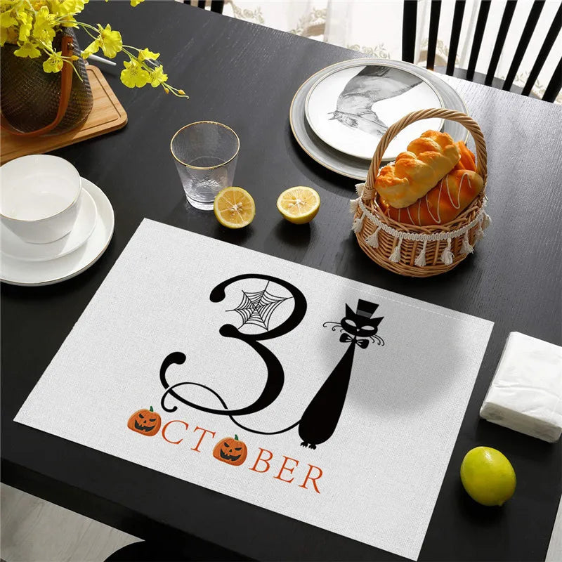 set de table halloween  blanc