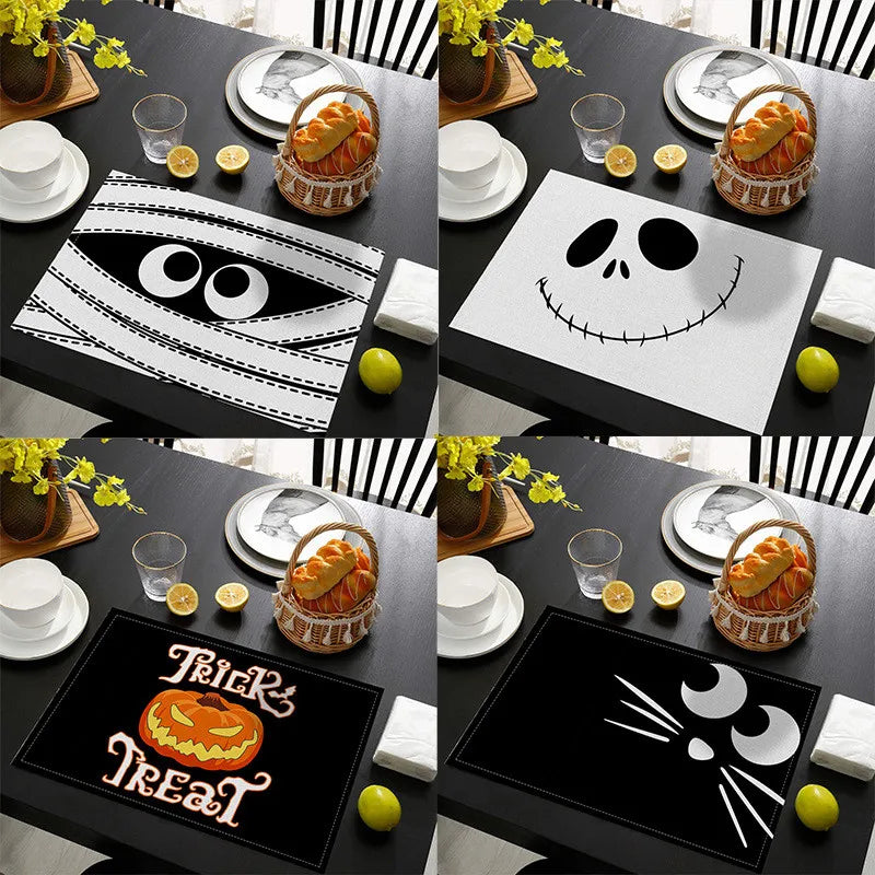 set de table noir et blanc halloween