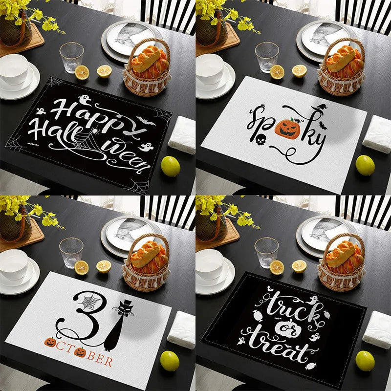 set de table noir et blanc halloween