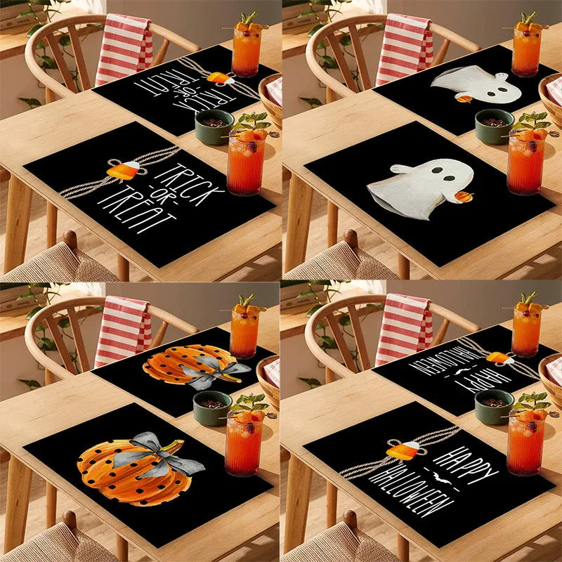 set de table noir et blanc halloween